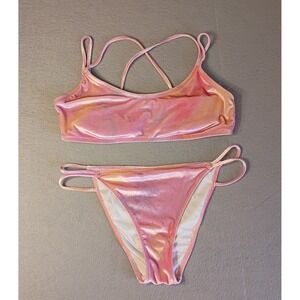 Victoria's Secret Pink Bikini Swimsuit Tie Dye‎ Velvet Large Pink Light Stain